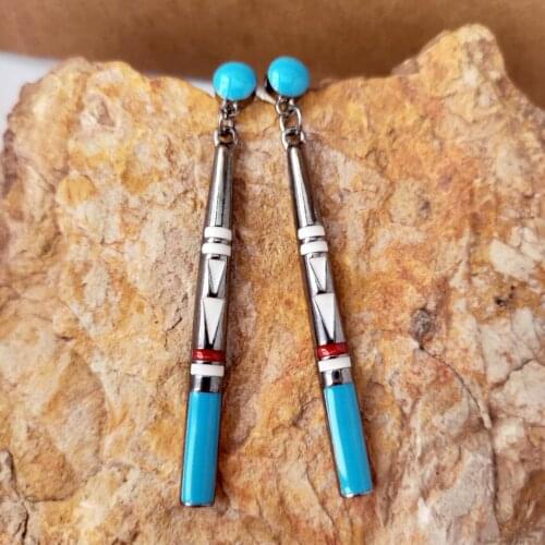 Vintage Blue Resin Stone Long Rod Indian Drop Earrings For Women Tribal Jewelry Handmade Metal Ethnic Boho Earring Brincos Mujer