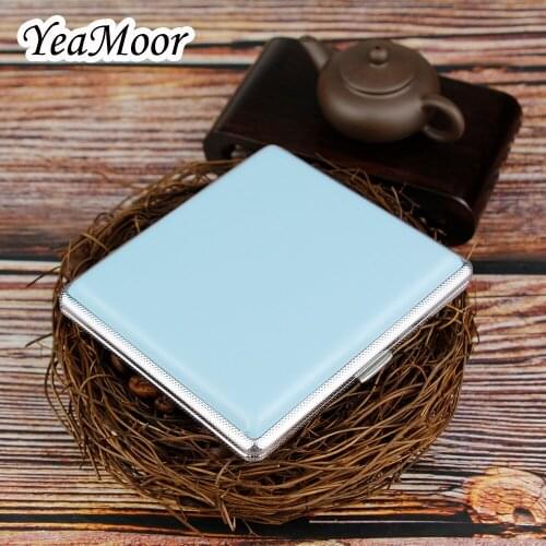 High Capacity Blue Smoke Cigarette Box pu Leather Open-Close Cigarettes Case Smoking Case 20pc 8mm Cigarette Smoking Box