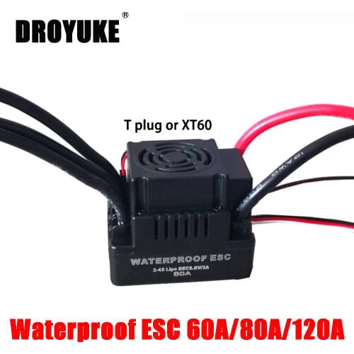 Droyuke Waterproof ESC 60A 80A 120A Brushless ESC Electric Speed Controller with 5.5V / 3A BEC for 1/8 1/10 1:10 RC Car