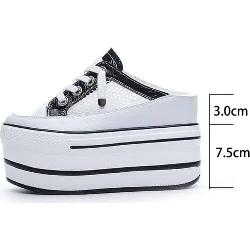 Krasovki Womens Flat Shoes Mules Summer 2021 Fashion Leather Fashion Breathable Platform Slippers Thick Bottom Women Slippers