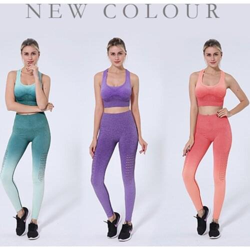 Womens Yoga Suit Seamless Yoga Sportswear Sports Bra+Leggings Fitness Pants Gym Running Exercise Clothing Athletic