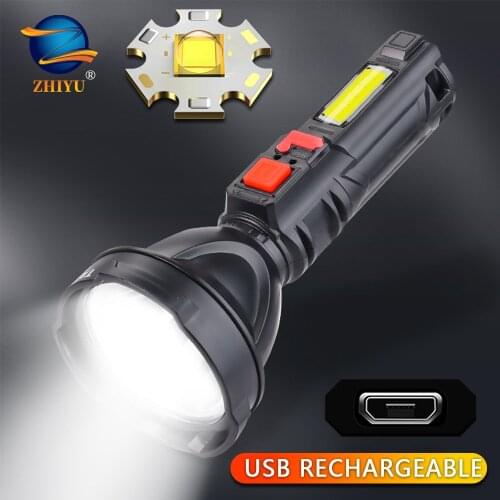ZHIYU COB Super Bright Usb Rechargeable Flashlight Led Built-in 18650 Battery High Strength ABS Outdoor Lighting Camping Light