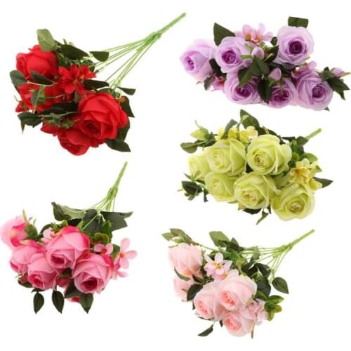 1 Bouquet 9 Heads Artificial Rose 48cm Flower Floral Garden Decor