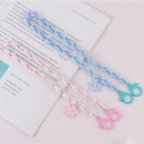 1Pcs 58CM Candy Color Flower Shape Acrylic Chain For Sunglasses Chain Women Anti Slip Reading Eyewears Ribbon Clip Mask Holder