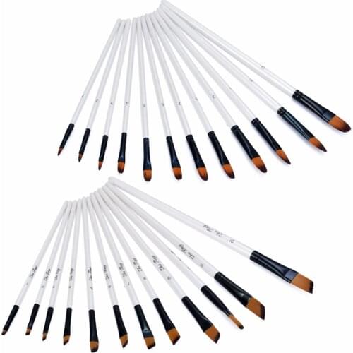 12Pcs Oblate/Oblique Artist Watercolor Paint Brushes Set Nylon Hair Painting Brush Oil Acrylic Painting Brush Pen Art Supplies
