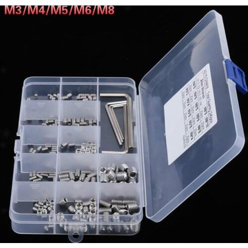 240Pcs M3/M4/M5/M6/M8 Allen Head Hex Socket Set Screw Carpenters Small Screw Furniture Wooden Box Hardware Accessories