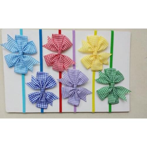 30 pcs girl gingham hair bows Hair Bands Thin Elastic rubber head band school party plaid Elastic Headbands SG8645