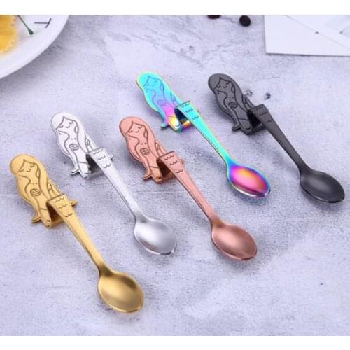 300PCS Creative 304 Stainless Steel Gold Cartoon Mermaid Coffee Stir Spoon