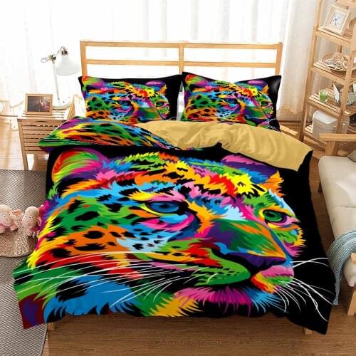3D Digital Duvet Cover Pop Animal Printed Bedding Set Color Lion Quilt Cover Adults Bedding Set for Winter Queen King Size