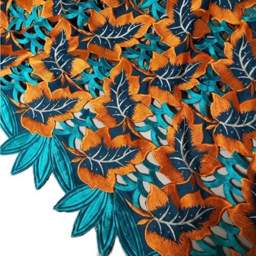 Free Shipping orange high quality African wedding lace Fabric 2021 5 Yards embroidered Swiss Voile Lace-N88144B