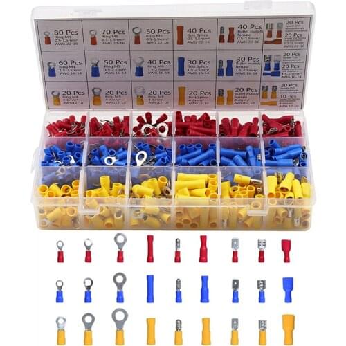700PCS Assorted Insulated Electrical Wire Crimp Cable Connector Spade Butt Ring Fork Set Ring Lugs Rolled Terminals Kit