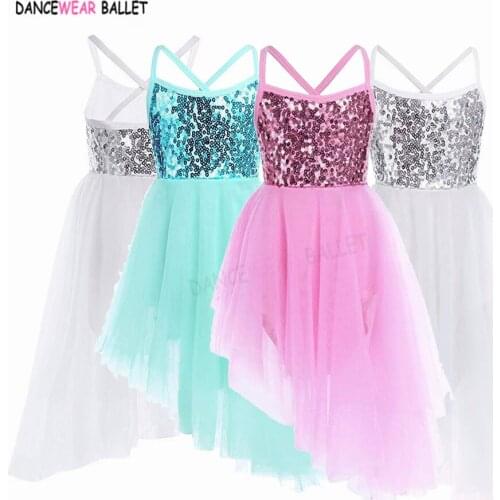 Sequin Girls Ballet Tutu Dress Kids Child Asymmetrical Tulle Ballet Dance Gymnastics Leotard Dress Lyrical Dancewear Costume