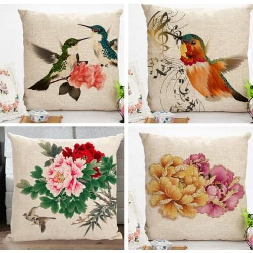 Free shipping/fresh rural hummingbird peony 45 * 45 cotton hold pillow flower cushion No Inner