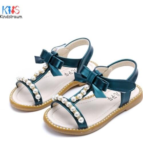 Kindstraum 2020 Princess Sandals with Peals Summer Children Elastic Band Sandal for Girls Kids Bow Plain Shoes, ZJ010