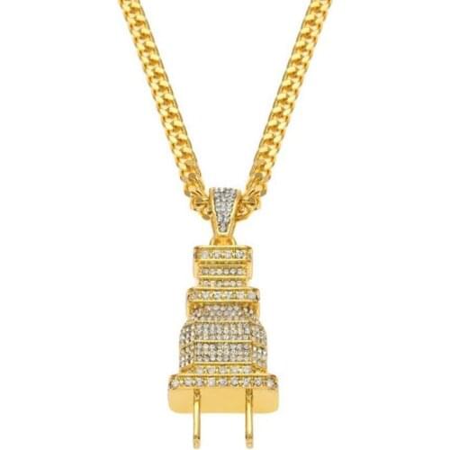 Hip Hop Iced Out Gold Plug Men Women Pendant Necklace Jewelry Gift For Him with Cuban Chain