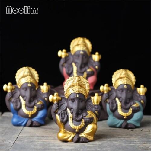 Purple Clay Elephant Crafts Small Animal Figurines God Ganesha Tea Pet Car Ornaments Home Office Tabletop Decoration
