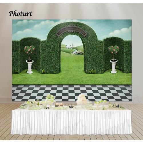 PHOTURT Amusement Park Backdrop Kids 1st Birthday Decorate Photography Banner Green Fantasy World Background Decoration Props