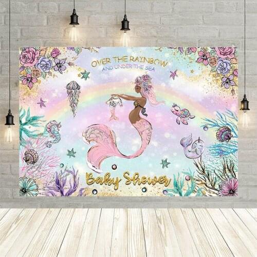 Avezano Photography Background Rainbow Mermaid Girl Birthday Party Baby Shower Decoration Photo Backdrops Photozone Photocall