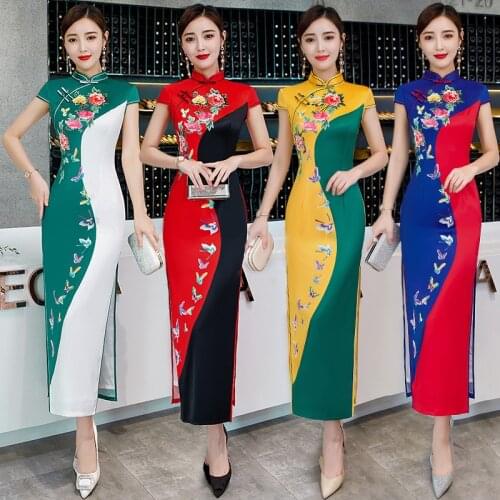 FZSLCYIYI Women Chinese Tradition Dress Qipao Printing Cheongsam Plus Size Long Qipao Dresses 2019 New Elegant Retro Dressing
