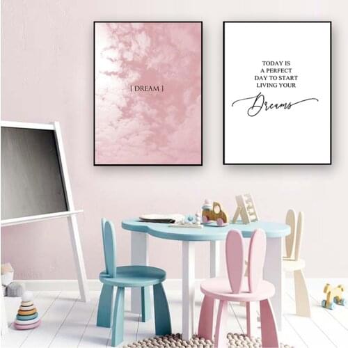 Painting Picture Pink Bedroom Wall Art Decor Scandinavian Quote Posters Dream Inspirational Canvas Prints Blush Pink Clouds