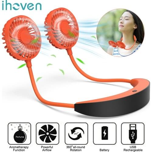 IHoven Mini Fan Portable Neck Fan Rechargeable Fan 5200mAh Foldable Handheld Air Conditioner Cooler Fan for Home Outdoor