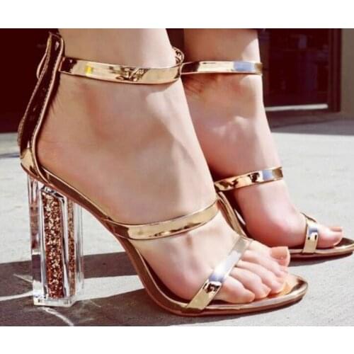 Fashion Women Sandals Shoes Tranparent High Heels Sandals Ankle Strap Patent Leather Pumps Party Sexy Stiletto