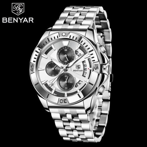 Benyar Design 2021 New Fashion Casual Mens Quartz Watch Multifunctional Waterproof Stainless Steel Luminous Watch Reloj Hombre
