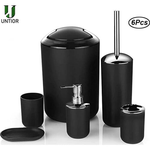 UNTIOR 6 Pcs Plastic Bathroom Accessories Set Toothbrush Holder Toothbrush Cup Soap Dispenser Soap Dish Toilet Brush Trash Can