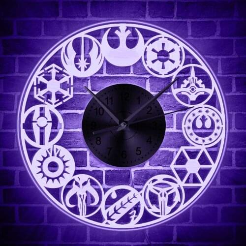 Rebel Empire Imperial Wall Clock With LED Backlight American Epic Space Opera Rebellion Jedi Logo Chic Illuminated Wall Watch