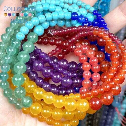 Natural Stone 7 Chakra Healing Beads Jade Loose Spacer Round For Jewelry Making 4-8MM DIY Bracelet Accessories Wholesale