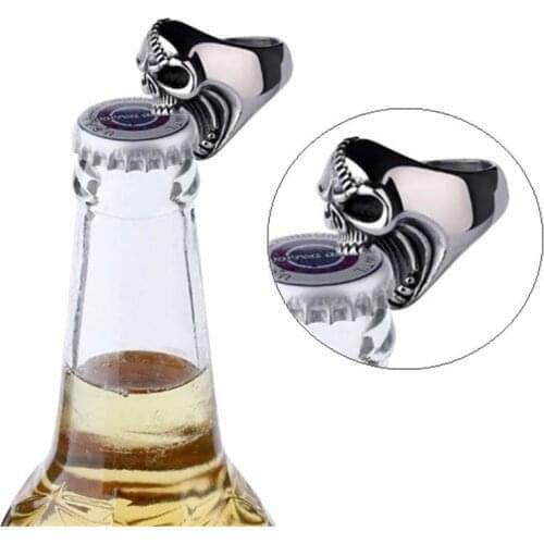 New Exaggerated Skull Head Shape Ring Mens Ring Big Metal Ring Accessories Party Bottle Opener Jewelry Gift