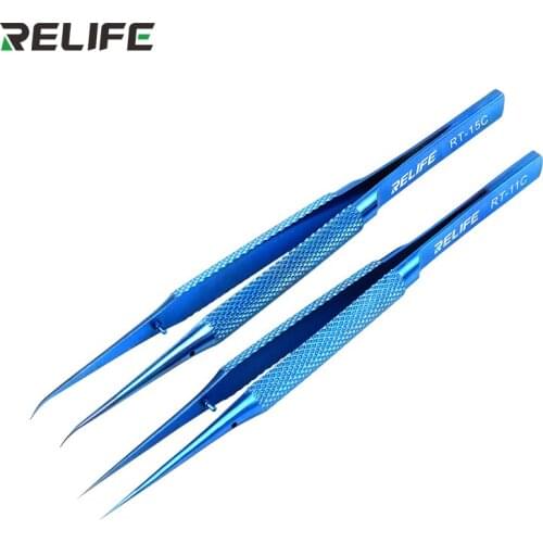 Relife RT-11C 15C Tweezer Ultra High Precision Tweezers Motherboard Fly line Repair Tool Curved Straight Tweezer