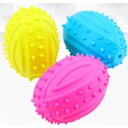 Dog Squeaky Toy For Pet Dog Chew Toy Small Rubber Squeaky Rugby Ball Yellow Blue Pink
