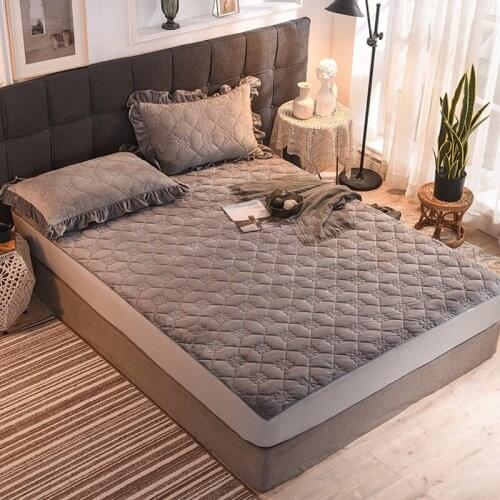 Crystal Velvet Mattress Cover Quilted Thick Mattress Protector Pad Elastic Bedspread Anti-mite Bugs Bed Covers Bed Fitted Sheet