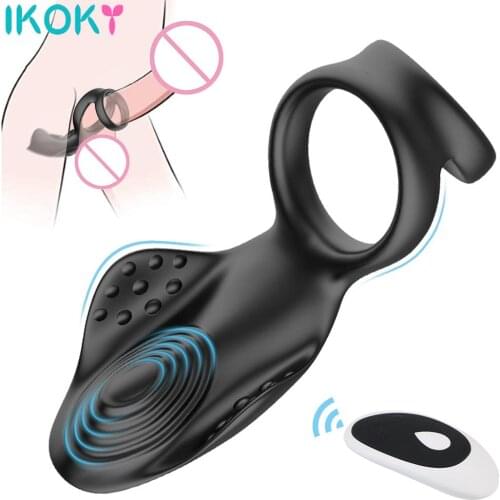 Silicone Penis Ring Dual Cock Ring Adult Sex Toys for Men Delay Ejaculation 10 Modes Remote Control Erection Prostate Massage