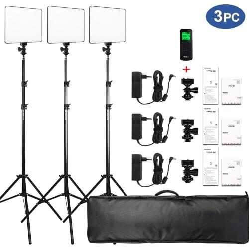 VILROX 3pcs VL-200T Bi-color Dimmable Wireless remote LED Video Light Panel Lighting Kit+75" Light Stand for studio shooting