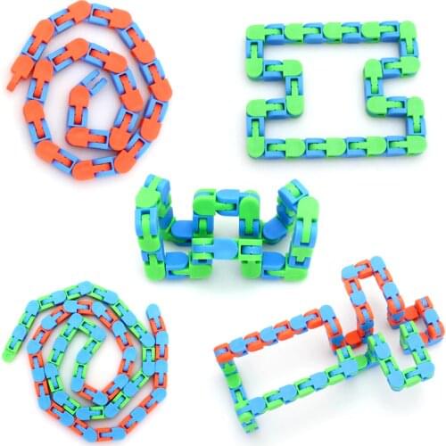 Fun Colorful Puzzle Sensory toy Tracks Snap And Click fidget toy Bicycle chain orbital wacky tracks fluid bracelet Twisted chain