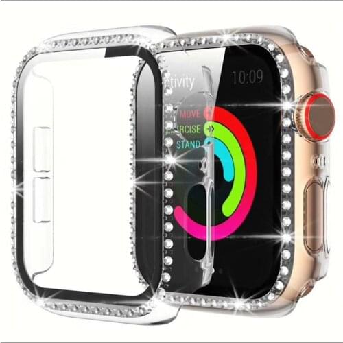 Diamond screen protector Cover for Apple Watch Case 44mm 40mm 38mm 42mm tempered glass+case iWatch Series 5 4 3 2 accessories