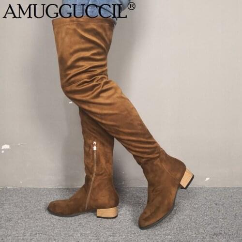 Customize Plus Big Size 35-52 Brown Zip Fashion Sexy Thigh High Over The Knee Female Ladies Autumn Winter Women Boot X1867