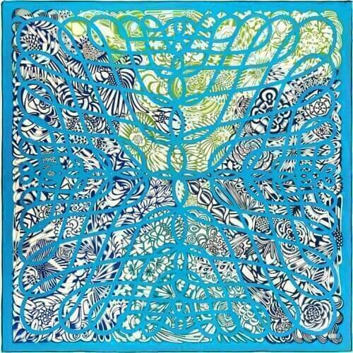 POBING Manual Hand Rolled Twill Silk Scarf Women Chain Print Square Scarves Echarpes Foulards Femme Wrap Lady Bandana Hijab 90CM