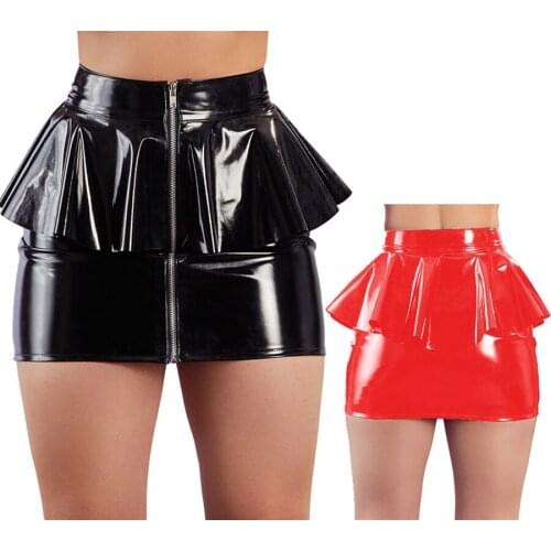 Women Ladies Shiny Faux Leather Bodycon ZIP Mini DRESS Fashion Casual Night Clubwear Party Cocktail Skirt L1118 SMLXL