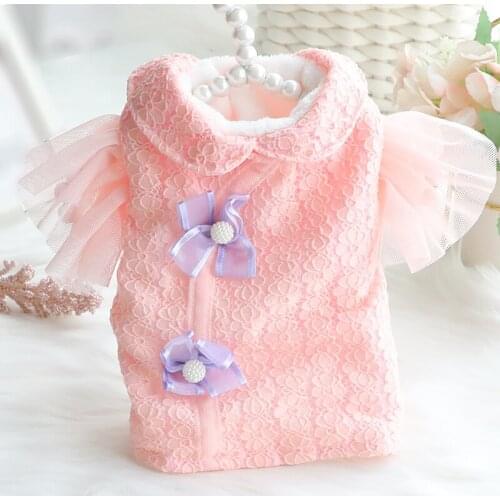 Winter Warm Clothes for Dogs Retro Lace Cheongsam Coat Dog Clothes Bichon Puppy Fleece Inside