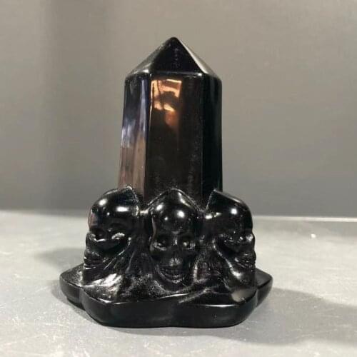 1PC 235-255g Natural Obsidian Quartz, Hand-Carved Skull Wand Point.Home Office Decoration, Reiki Mineral Stone, Healing Stone