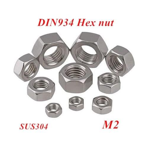 1000pcs DIN934 M2 Hexagon Nut Hex Nuts 304 Stainless steel