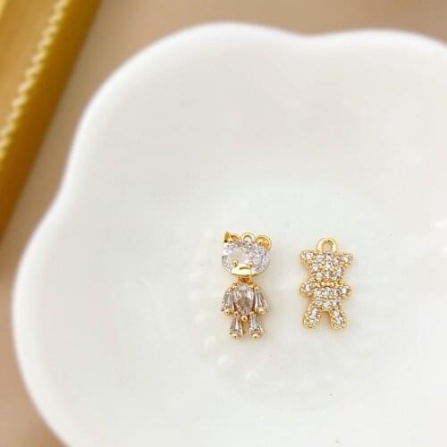 18K gold-covered movable zircon bear pendant diy vitality girl jewelry material hand-made necklace bracelet
