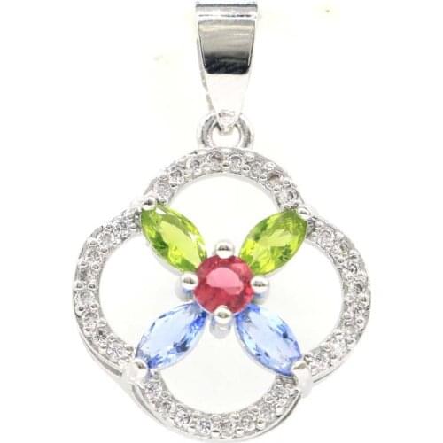 46x22mm Anniversary Flowers Shape Silver Pendant for Women Mystic Topaz Violet Tanzanite CZ Daily Wear Eye Catching