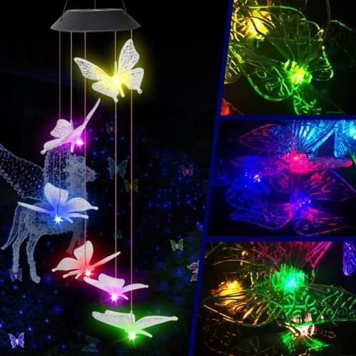 6LED Solar Power Mobile Light IP65 Waterproof Colorful Butterfly Wind Chime Lamp for Home Outdoor Garden Yard Decoration