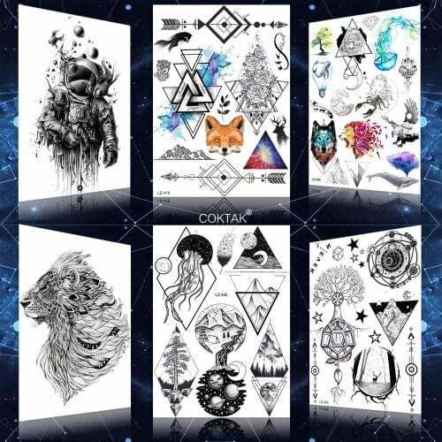 Watercolor Triangle Floral Black Realistic Moon Tattoos Stickers Women Men Arm Art Sexy Temporary Tattoo Fake Custom Body Tatoo