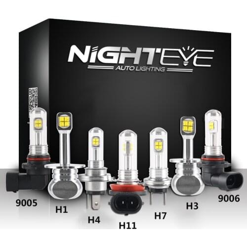 NIGHTEYE Car LED Fog Light Bulbs 160W 1600LM 6000K Fog Lamp H1 H3 H7 H11 9005/HB3 9006/HB4 Auto Driving Fog Lights CSP Led Chip