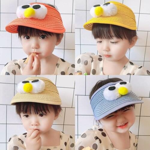 Hot Sale Newborn Infant Baby Boy and Girl No Top Hat Cute Eye Straw Fashion Hard Eaves Kid Baseball Cap Kids Collapsible Sun Hat